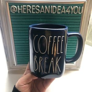 COFFEE BREAK navy blue and white lettering